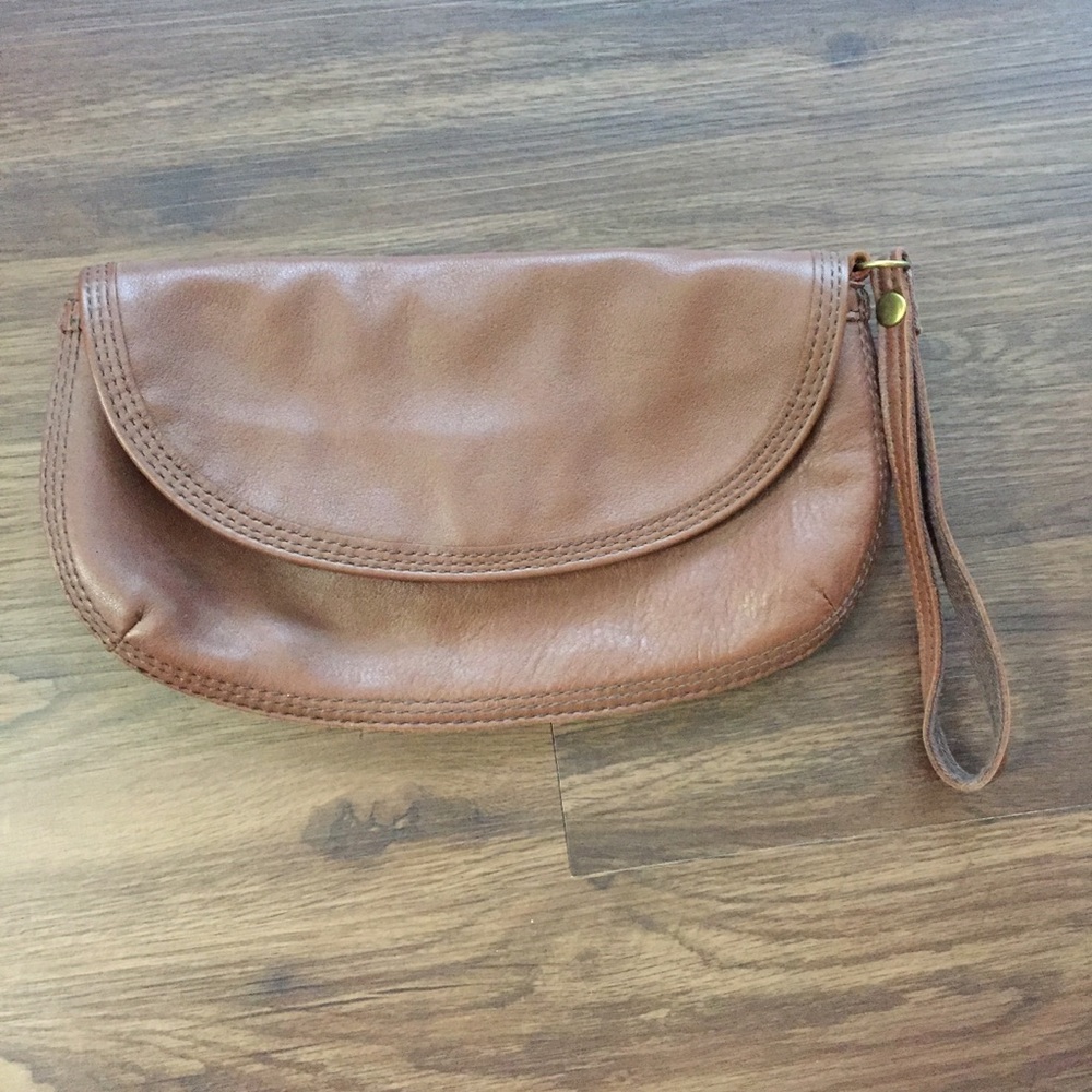 Full grain toffee leather wristlet clutch